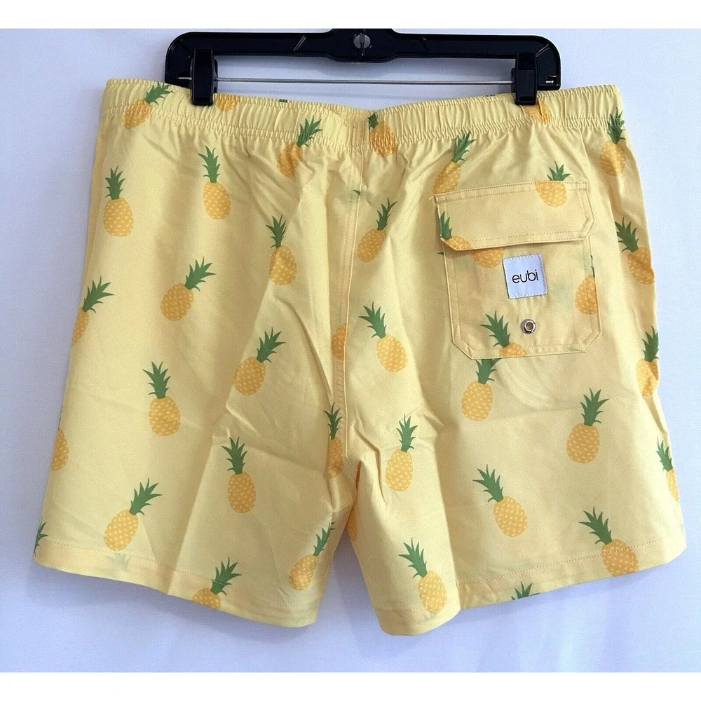 EUBI Swim Shorts Men's XXL Stretchy Drawstring Hawaiian Delight Yellow Pineapple